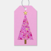 Magenta florale moderne kerstboom cadeaulabel (Voorkant)