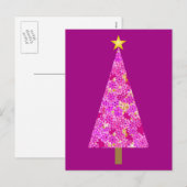 Magenta florale moderne kerstboom feestdagenkaart (Voorkant / Achterkant)