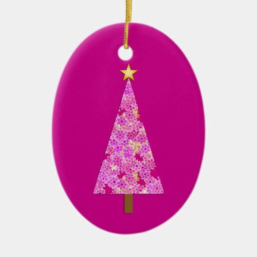 Magenta florale moderne kerstboom keramisch ornament (Voorkant)