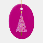 Magenta florale moderne kerstboom keramisch ornament (Achterkant)