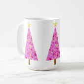 Magenta florale moderne kerstboom koffiemok (Voorkant links)