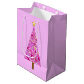 Magenta florale moderne kerstboom medium cadeauzakje (Voorkant Gekanteld)