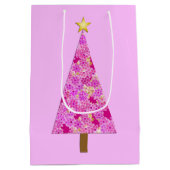 Magenta florale moderne kerstboom medium cadeauzakje (Achterkant)