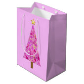 Magenta florale moderne kerstboom medium cadeauzakje (Achterkant Gekanteld)