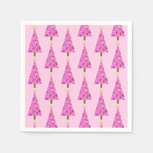 Magenta florale moderne kerstboom Napkins Servet