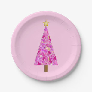 Magenta florale moderne kerstboom papieren bordje
