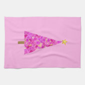 Magenta florale moderne kerstboom theedoek (Horizontaal)