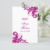 Magenta Flourish Huwelijksreactiekaarten RSVP Kaartje (Staand voorkant)