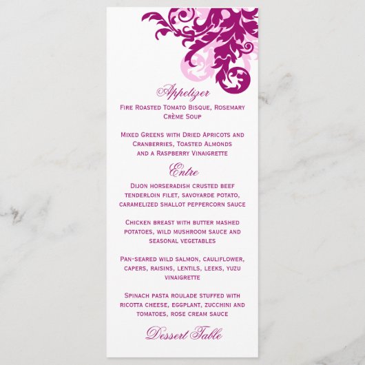 Magenta Flourish Menu Kaart (Achterkant)