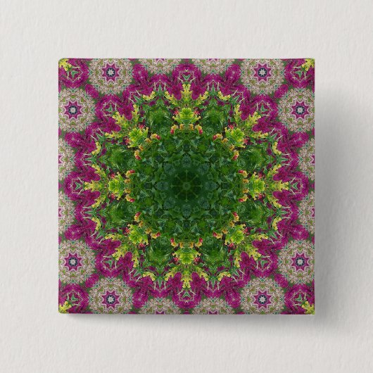 Magenta Flowers Circles Mandala Vierkante Button 5,1 Cm (Voorkant)