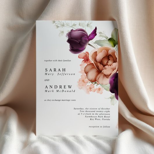 Magenta Flowers Moderne Minimale uitnodiging voor 