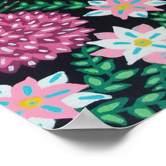 Magenta Flowers op zwart Poster (Hoek)