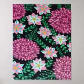 Magenta Flowers op zwart Poster (Voorkant)