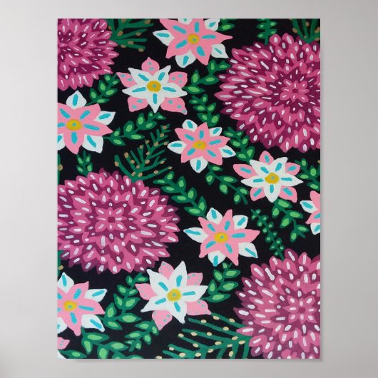 Magenta Flowers op zwart Poster (Voorkant)