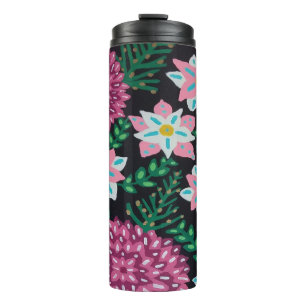 Magenta Flowers op zwart Thermosbeker