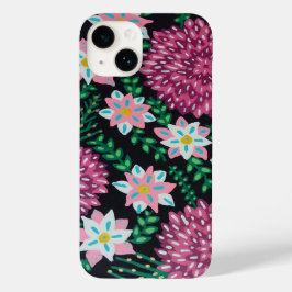 Magenta Flowers op zwarte achtergrond Case-Mate iPhone 14 Hoesje