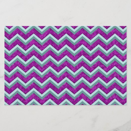 Magenta Folie en Blauwgroen ZigZag Patroon Briefpapier (Voorkant)
