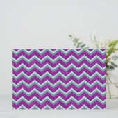 Magenta Folie en Blauwgroen ZigZag Patroon Briefpapier (Staand voorkant)