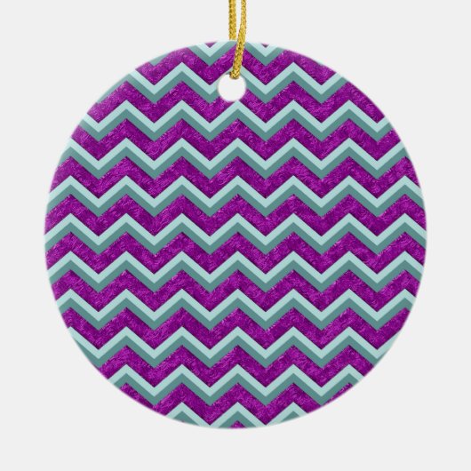 Magenta Folie en Blauwgroen ZigZag Patroon Keramisch Ornament (Voorkant)