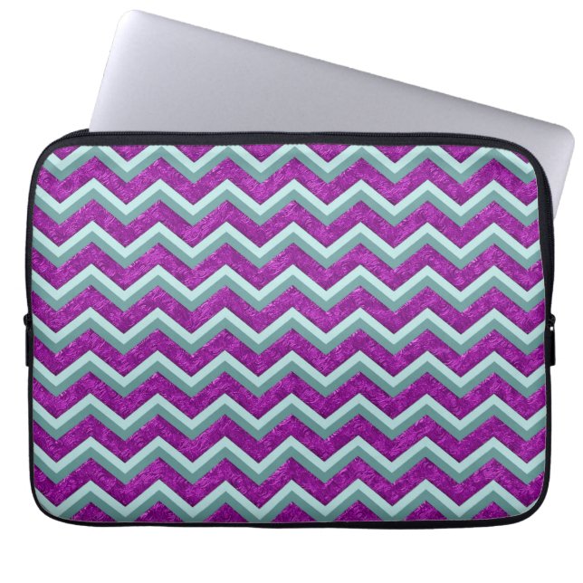 Magenta Folie en Blauwgroen ZigZag Patroon Laptop Sleeve (Voorkant)