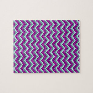 Magenta Folie en Blauwgroen ZigZag Patroon Legpuzzel