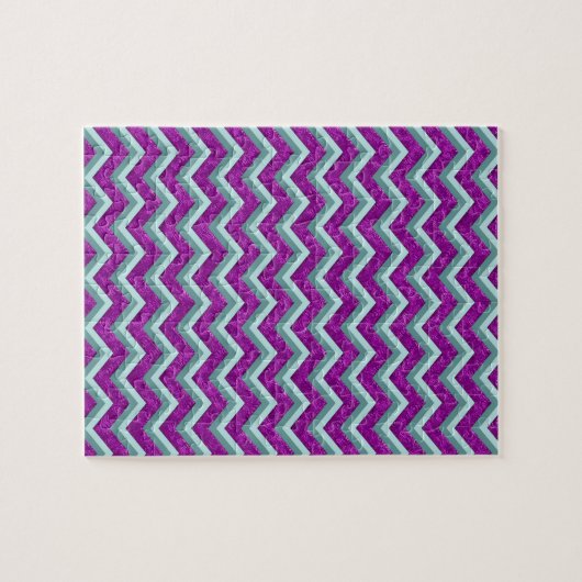 Magenta Folie en Blauwgroen ZigZag Patroon Legpuzzel (Horizontaal)