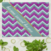 Magenta Folie en Blauwgroen ZigZag Patroon Theedoek (Gevouwen)