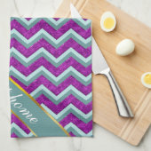 Magenta Folie en Blauwgroen ZigZag Patroon Theedoek (Quarter Fold)