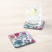 Magenta Folk Art Floral Pattern Bier Onderzetter (Rechterzijde)