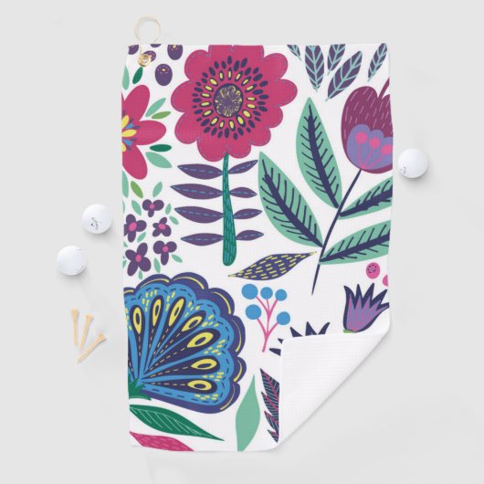 Magenta Folk Art Floral Pattern Golfhanddoek (Insitu)