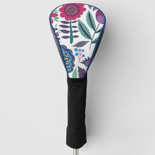 Magenta Folk Art Floral Pattern Golfheadcover (Voorkant)