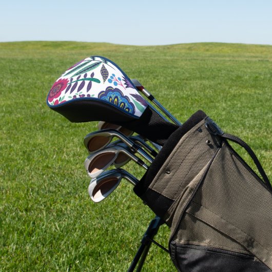 Magenta Folk Art Floral Pattern Golfheadcover (Insitu)