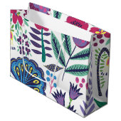 Magenta Folk Art Floral Pattern Groot Cadeauzakje (Voorkant Gekanteld)