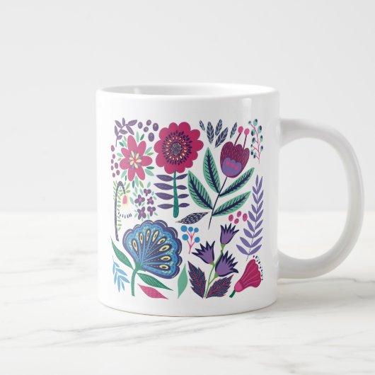 Magenta Folk Art Floral Pattern Grote Koffiekop (Rechts)