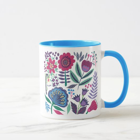 Magenta Folk Art Floral Pattern Mok (Rechts)