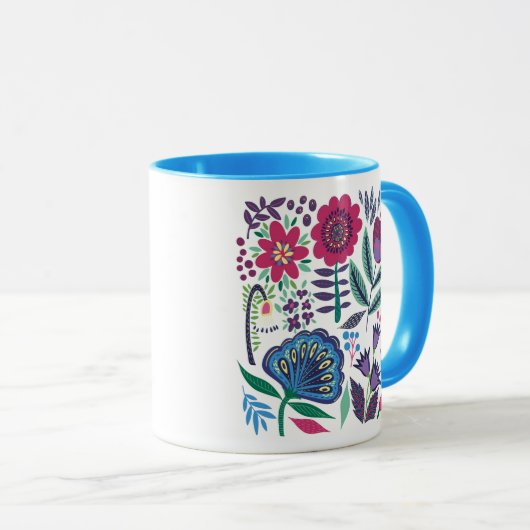 Magenta Folk Art Floral Pattern Mok (Voorkant rechts)