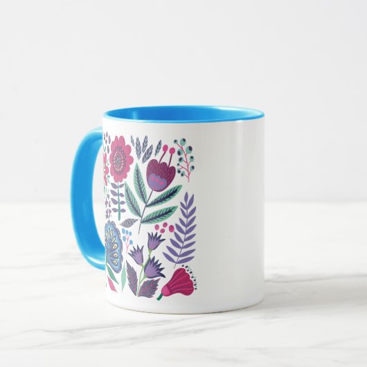 Magenta Folk Art Floral Pattern Mok (Voorkant links)