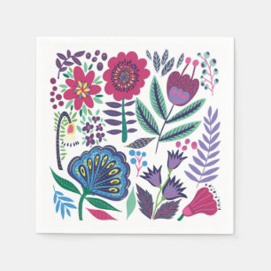 Magenta Folk Art Floral Pattern Servet