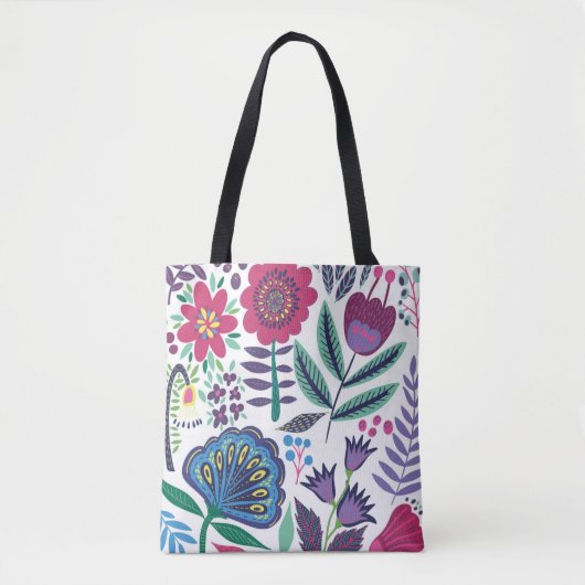 Magenta Folk Art Floral Pattern Tote Bag (Voorkant)