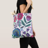 Magenta Folk Art Floral Pattern Tote Bag (Dichtbij)