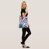 Magenta Folk Art Floral Pattern Tote Bag (Op model)