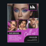 Magenta fotocollage Logo QR make-up promotioneel Flyer<br><div class="desc">Dubbelzijdige flyer voor een make-upkunstenaar, nagelkunstenaar, haarstylist of soortgelijk beroep waar u uw werk moet laten zien in een retro fotocollage met magenta randen en magenta achtergrond. Personaliseer met je logo en op de achterkant een extra foto en je QR code met je social media handvat. Retro fotocollage promotieflyer voor...</div>