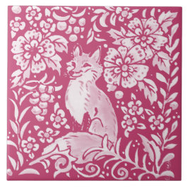 Magenta Fox Animal Natuur Woodland Floral Tegeltje