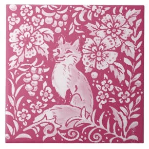 Magenta Fox Animal Natuur Woodland Floral Tegeltje