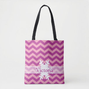 Magenta Frosted Orchid Chevrons met Snowflake Tote Bag