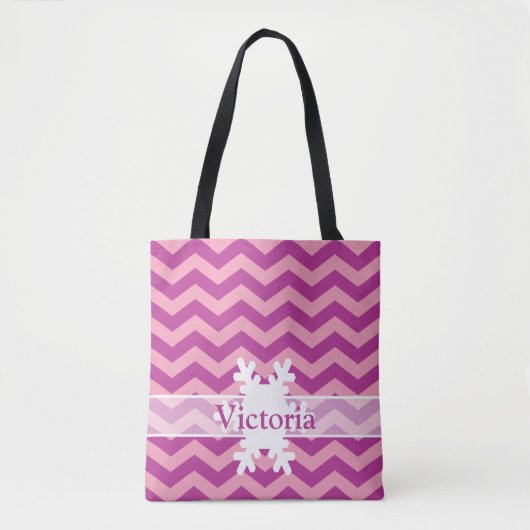 Magenta Frosted Orchid Chevrons met Snowflake Tote Bag (Voorkant)