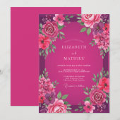 Magenta Fuchsia Pioen Huwelijk Kaart (Voorkant / Achterkant)