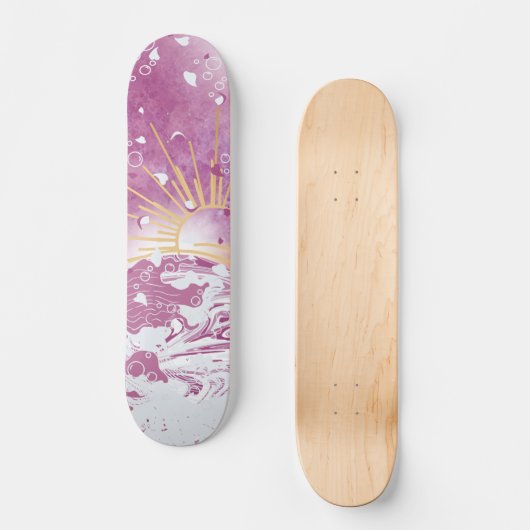 Magenta Fuchsia Plum Mauve Paarse Hemel Gouden Zon Persoonlijk Skateboard (Voorkant)