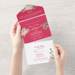 Magenta Fuchsia Wedding All In One Uitnodiging