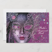 Magenta Galaxy Masquerade Sweet 16 uitnodiging (Achterkant)